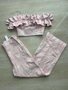 ZARA Matching Set Pink Festival Embroidered Matching Set - STAINED